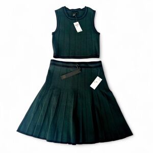NWT HOUSE OF HARLOW 1960 XS 2-Piece Knit Pleated Skirt Set Green Black $189 NEW
